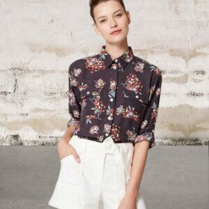 LOFT Women's Gray Hydrangea Utility Blouse Size Size Small